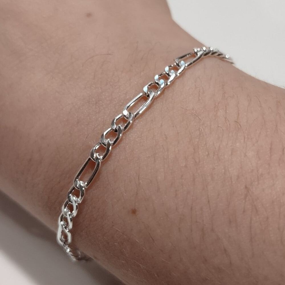 925 Silver Plated Necklace & Bracelet Figaro Chain Christmas Birthday Valentines